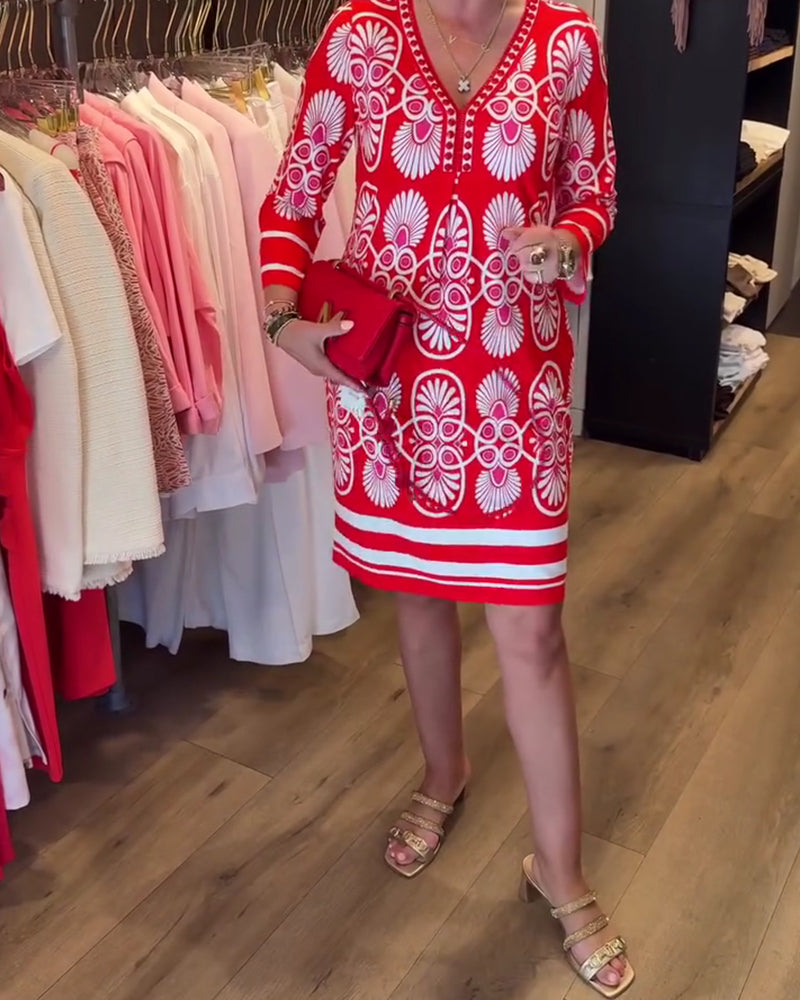 Robe Col V Imprimé Ourlet A