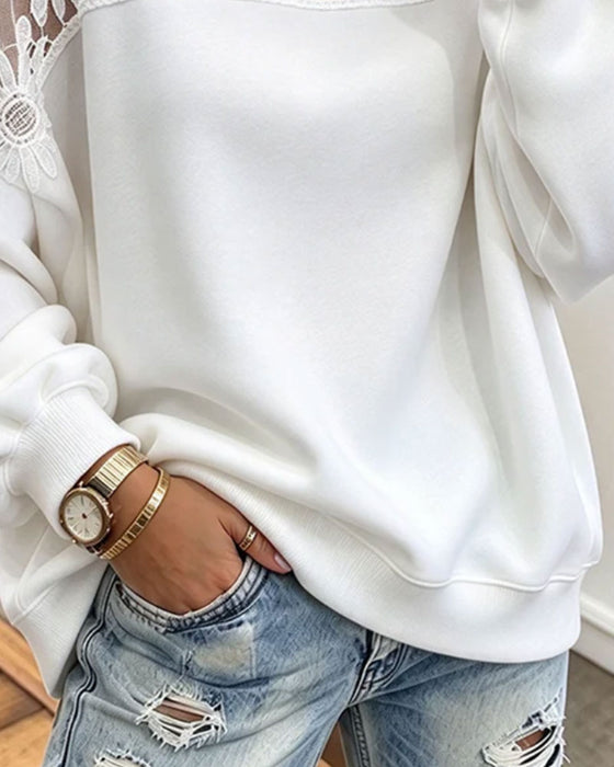 Sweat Col Rond Tournesol Dentelle Patchwork