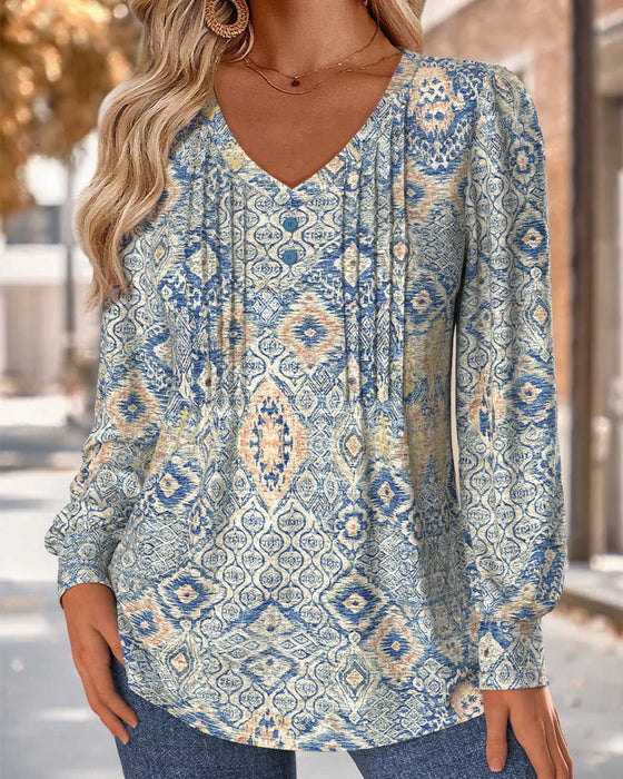 Blouse Col V Froncée Décontractée