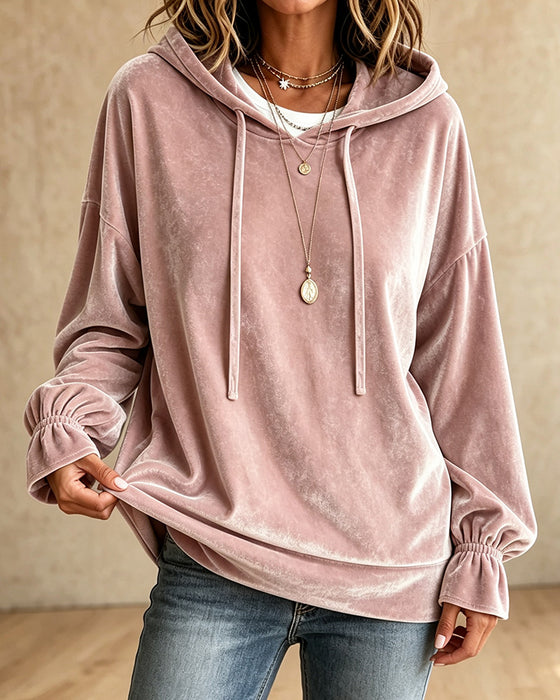 Sweat À Capuche Uni Manches Longues