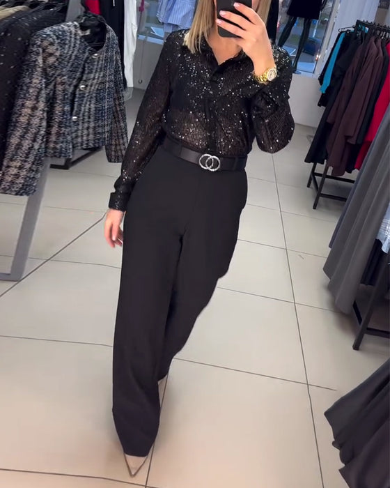 Chemise À Paillettes Avec Boutonnière Et Col