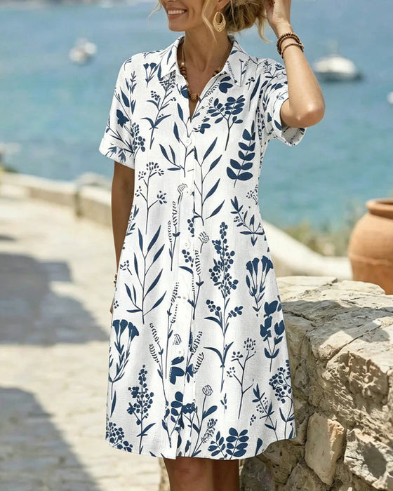 Robe Imprimé Botanique Longueur Genou Chemise