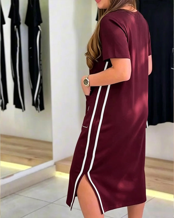 Robe Côté Rayure Blanche Poche Droite