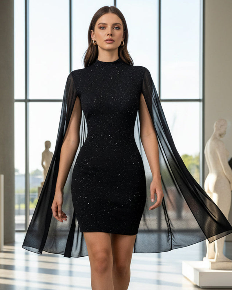 Robe Cape En Mousseline Élégante Et Ultra Cintrée
