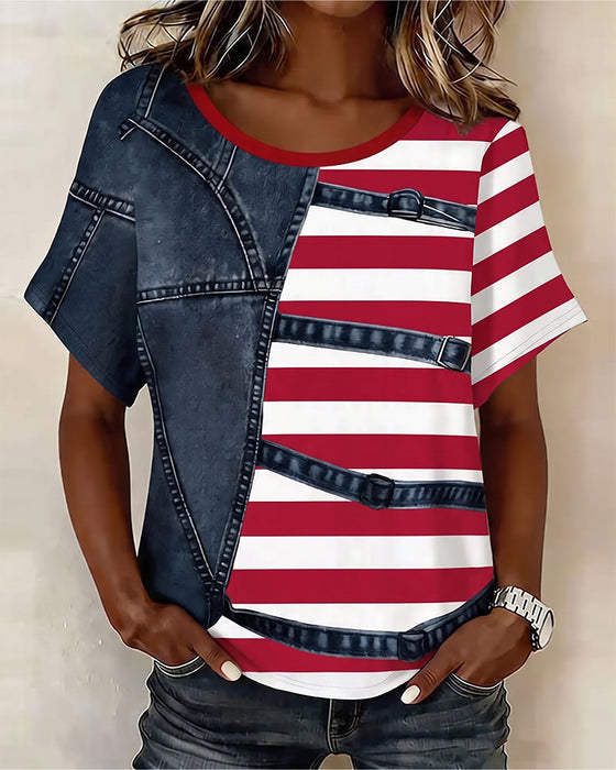 T-Shirt Rayure Patchwork Imprimé