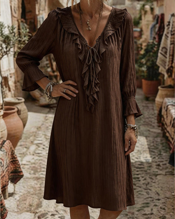 Robe Col Volant Attacher Trois Quart Manche