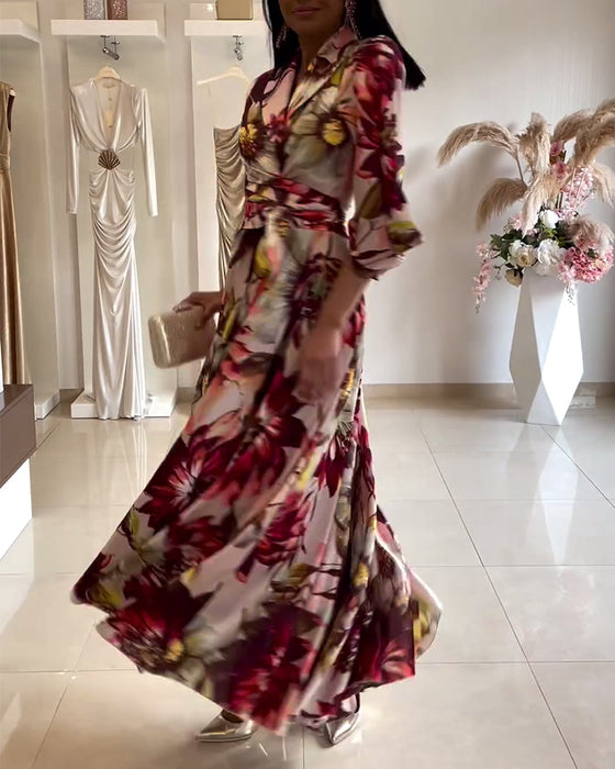 Robe à lacets et manches trois-quarts à imprimé floral