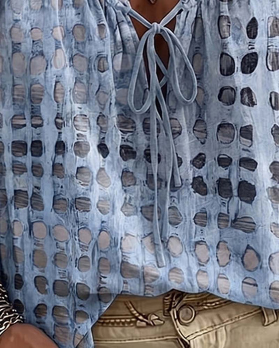 Blouse À Pois Avec Lacets