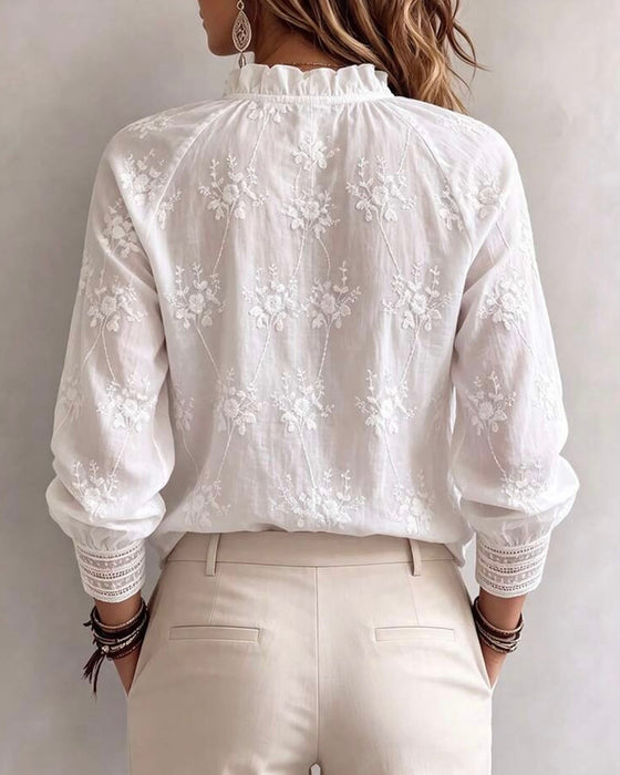 Blouse Bordure Volant Col Mandarin