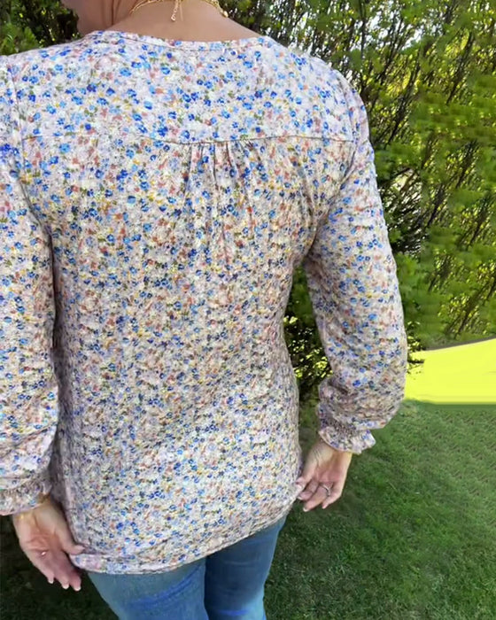 Haut À Manches Bouffantes Plissé Floral