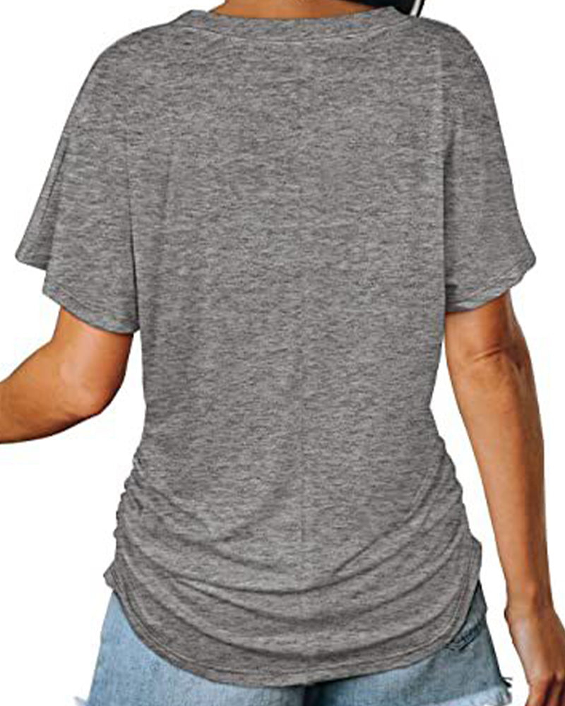 T-Shirt Plissé Uni Col En V