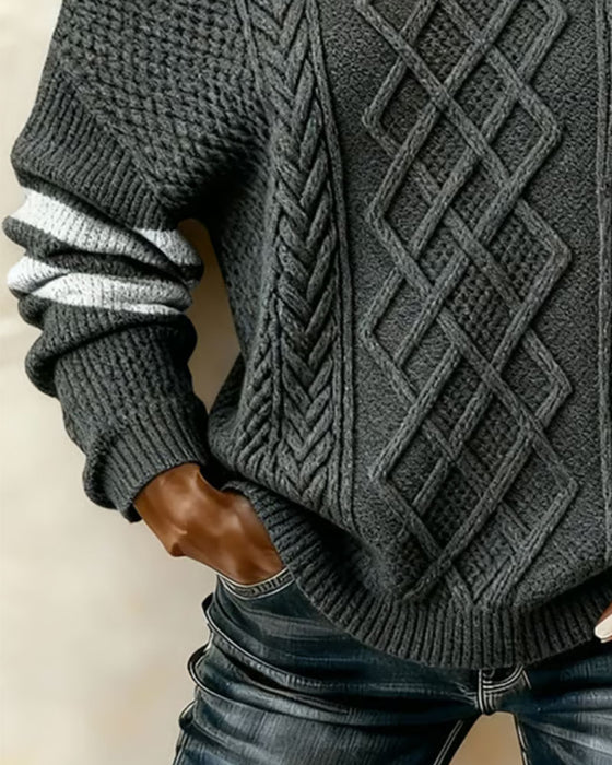 Pull Une Épaule Boucle Métal Rayé Torsade