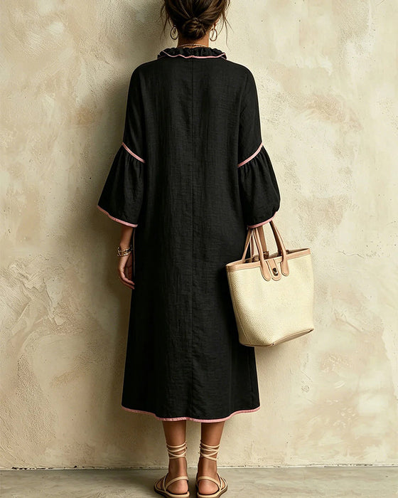 Robe Col V Volant Bloc De Couleur Irrégulière