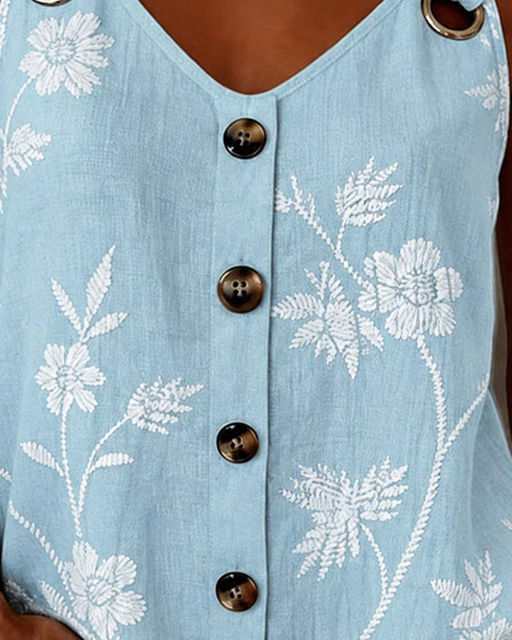 Débardeur Florale Camisole Anneau Métallique