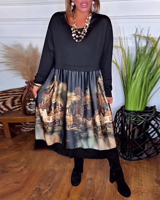 Robe décontractée imprimée à manches longues