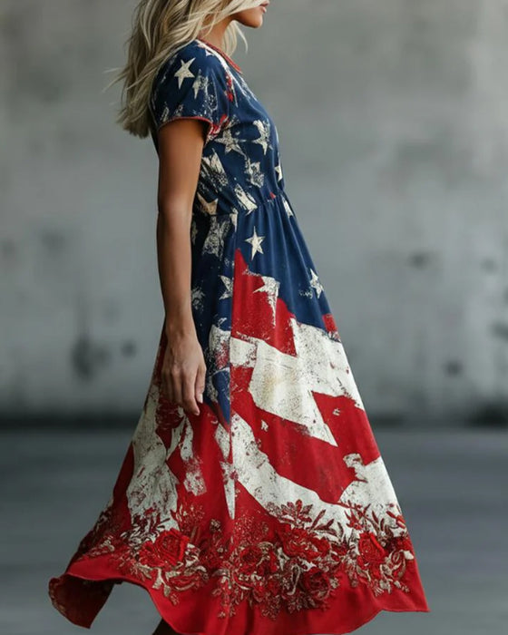 Robe Drapeau Col Rond Taille Coupe A