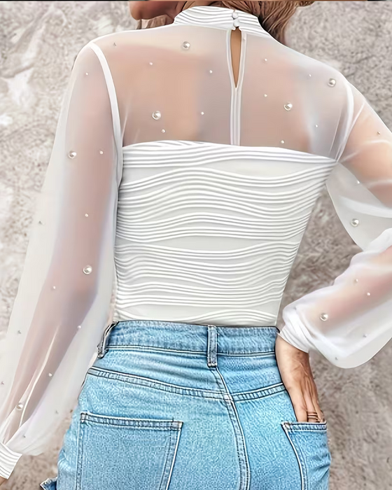Blouse Col Mock Froncée Sheer