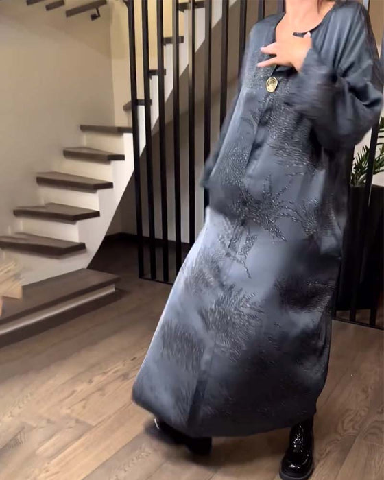 Robe Longue Manche Imprimée Droite