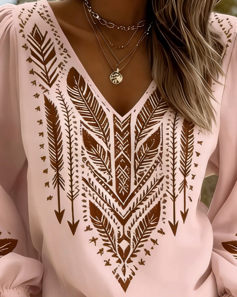 Blouse Manche Bouffante Col V Coupe Ample