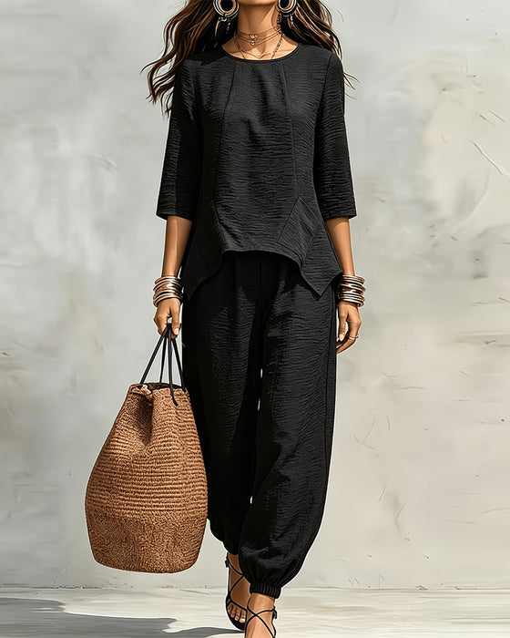 Ensemble Chemisier Irrégulier Et Pantalon Jogger