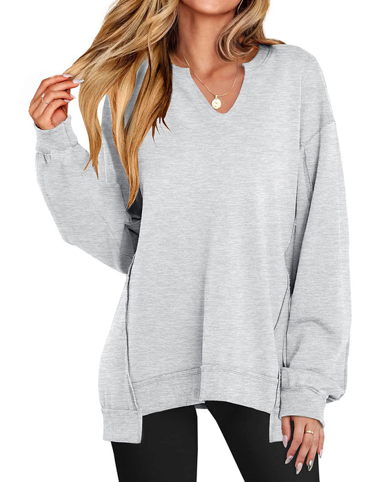 Sweat Petit Col V Ample Décontracté Manches Longue