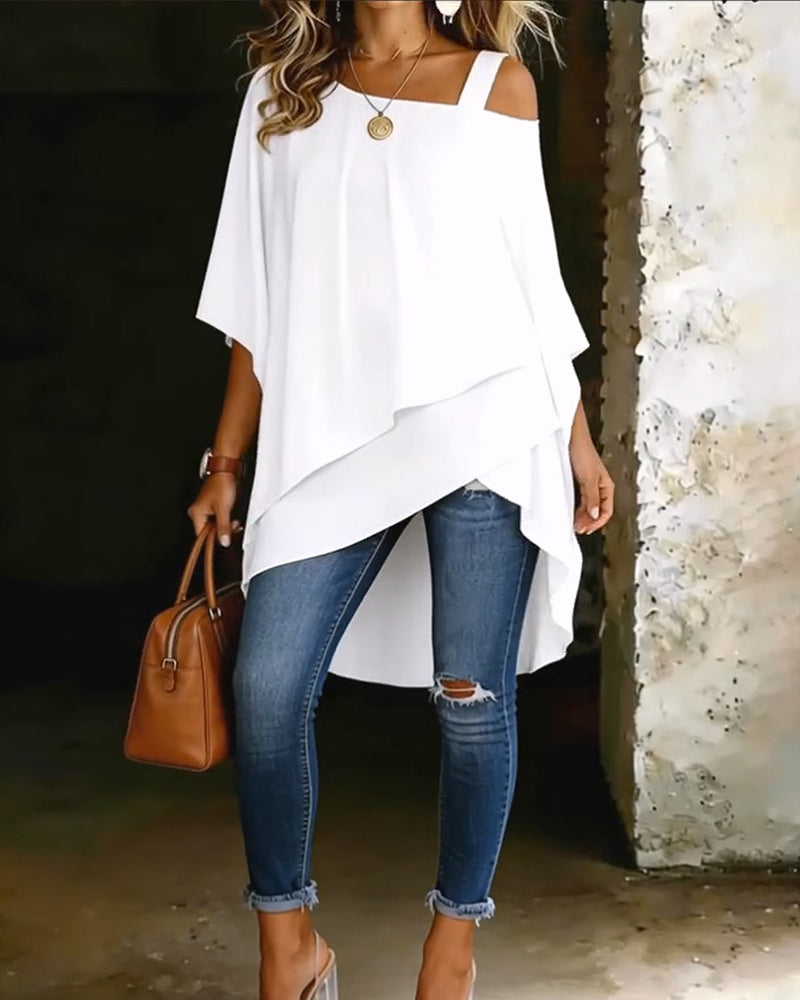 Blouse Asymétrique Épaule Dénudée Unie Décontractée