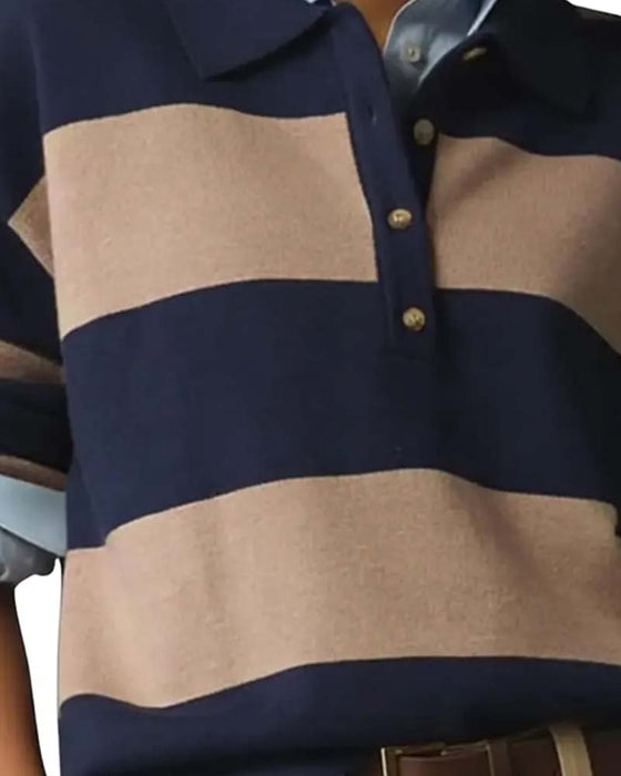 Pullover À Larges Rayons À Boutonnage Revers
