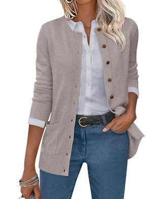 Cardigan Col Rond Bouton Manche Longue Unie