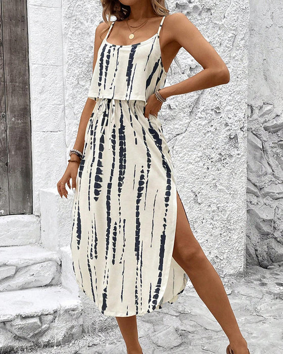 Robe Motif Irrégulier Fente Camisole