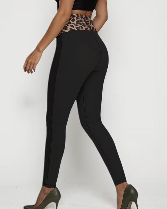 Pantalon Taille Haute Léopard Imprimé Serré Skinny