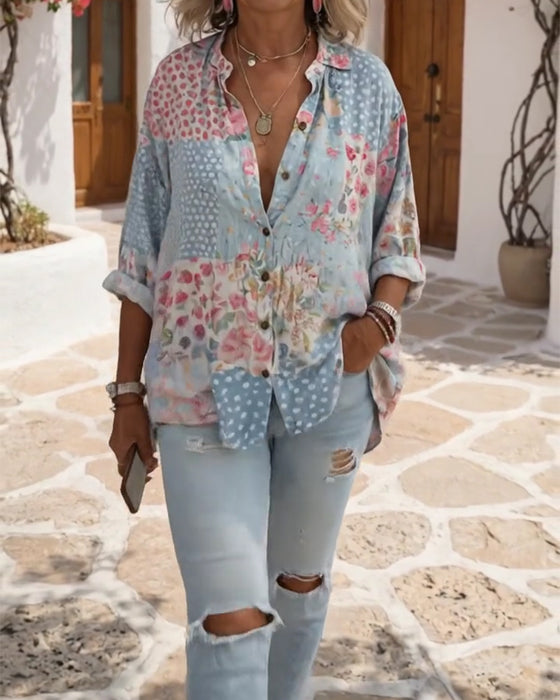 Chemise À Imprimé Fleuri Et Col Montant