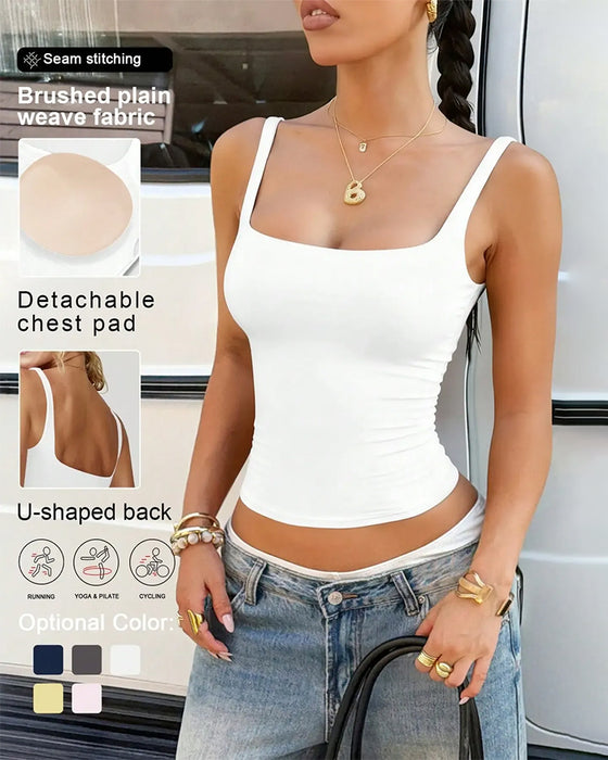 Débardeur Unie Col Carré Soutien-Gorge Intégré