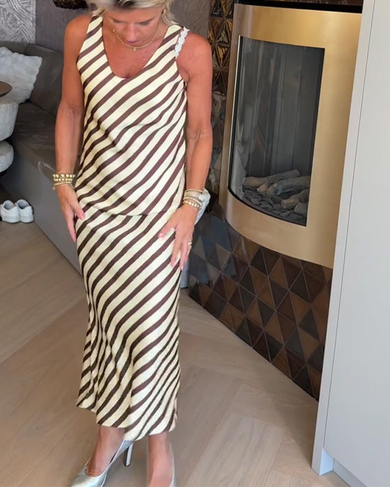 Robe Sans Manches Rayure Fourreau Maxi