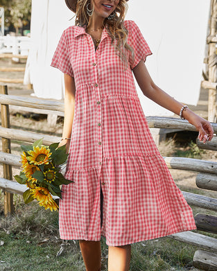 Robe chemise décontractée à carreaux