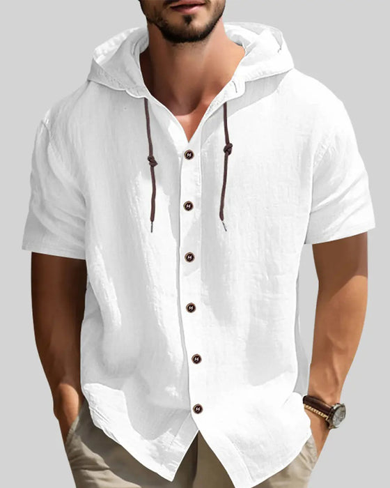 Chemise Bouton Cordon Capuche Unie Homme