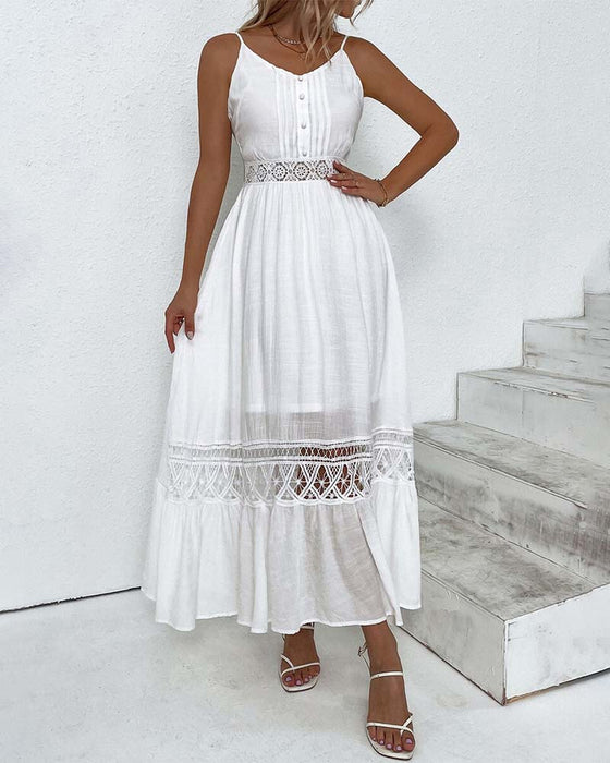 Robe à bretelles en dentelle élégante de couleur unie