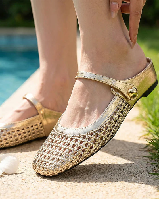 Chaussures Bout Carré Tissé Évidé