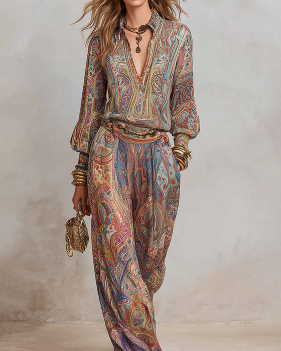 Ensemble Bohème Jambe Large Pantalon