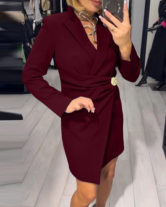 Robe Unie À Col Tailleur Tendance