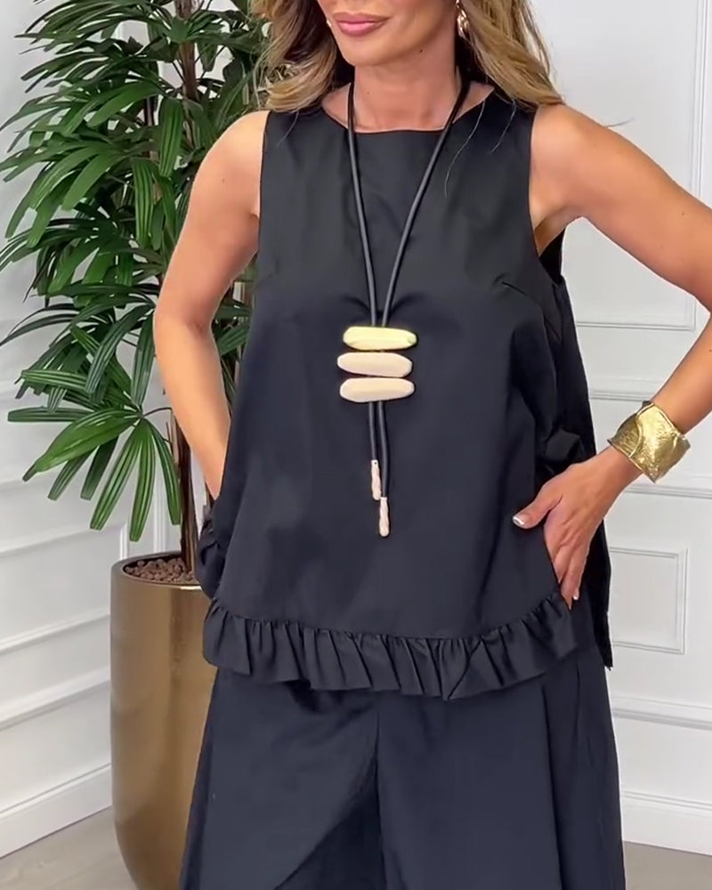 Blouse Sans Manches Dentelle Ourlet Camisole