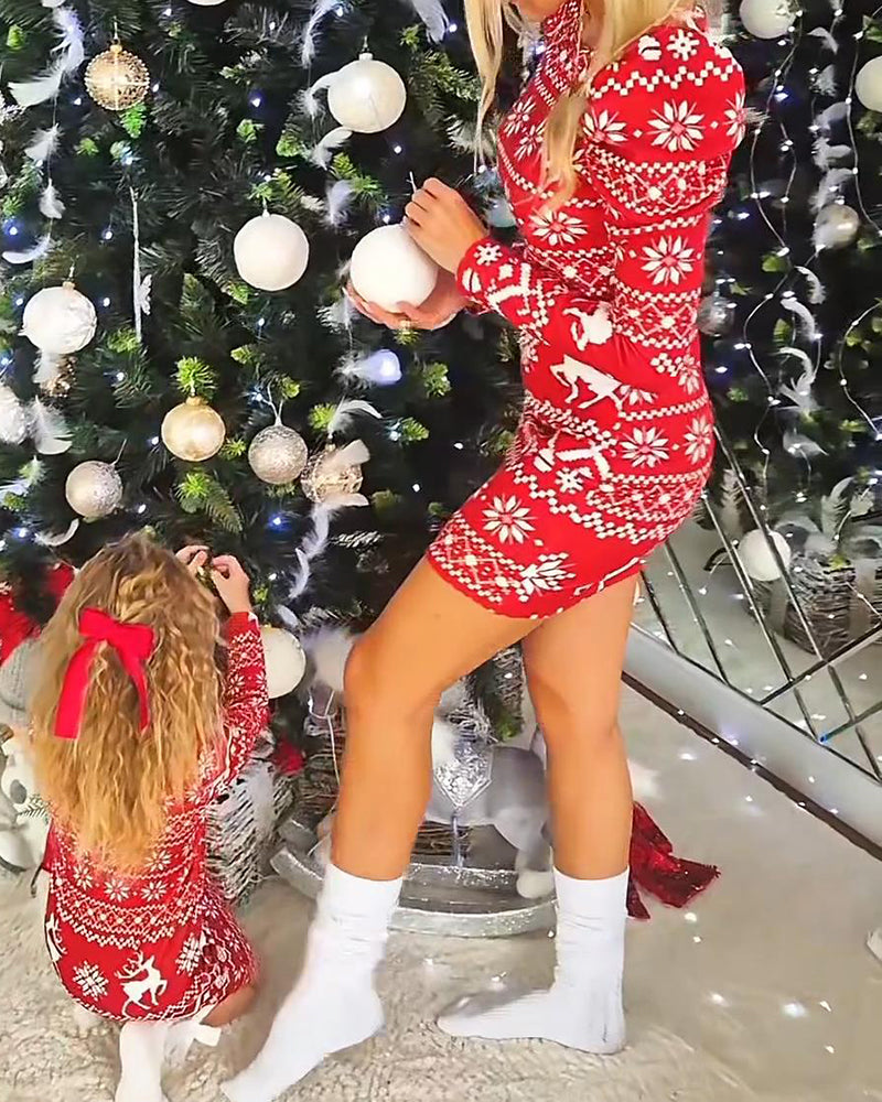 Robe Noël Flocon De Neige Manche Longue Slim