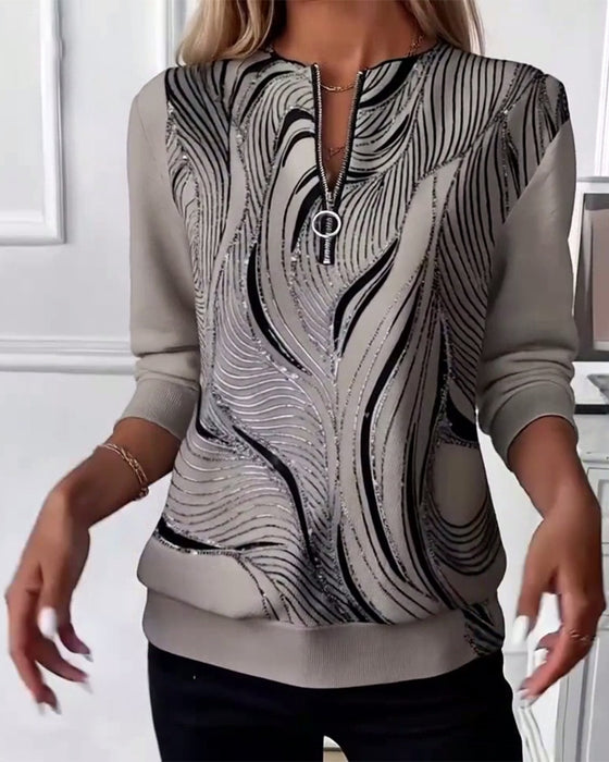 Sweat-shirt décontracté imprimé zippé