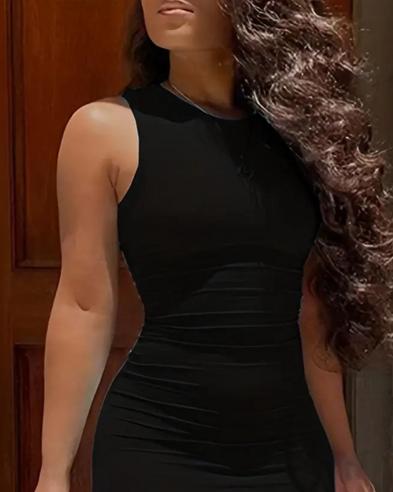 Robe Unie Sans Manches Mode Bodycon