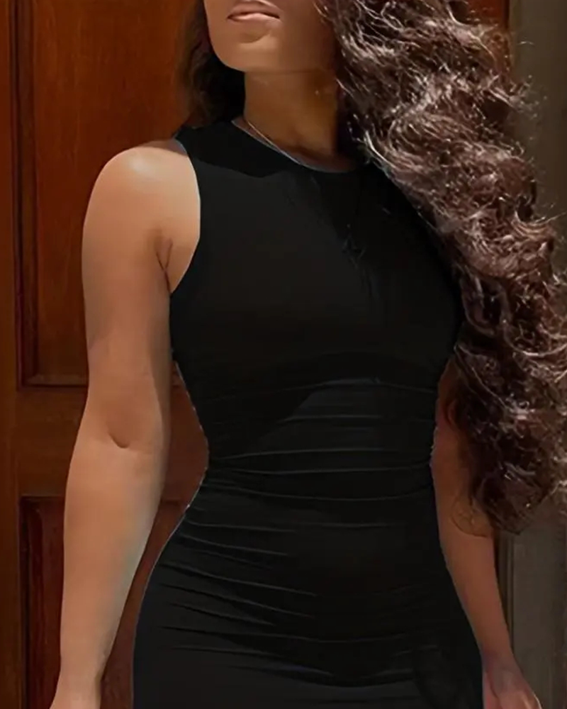 Robe Unie Sans Manches Mode Bodycon