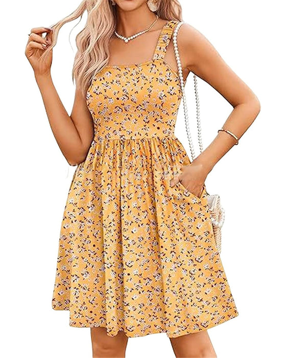 Robe Taille Haute Coupe Évasée (A-Line) Et Encolure Carrée