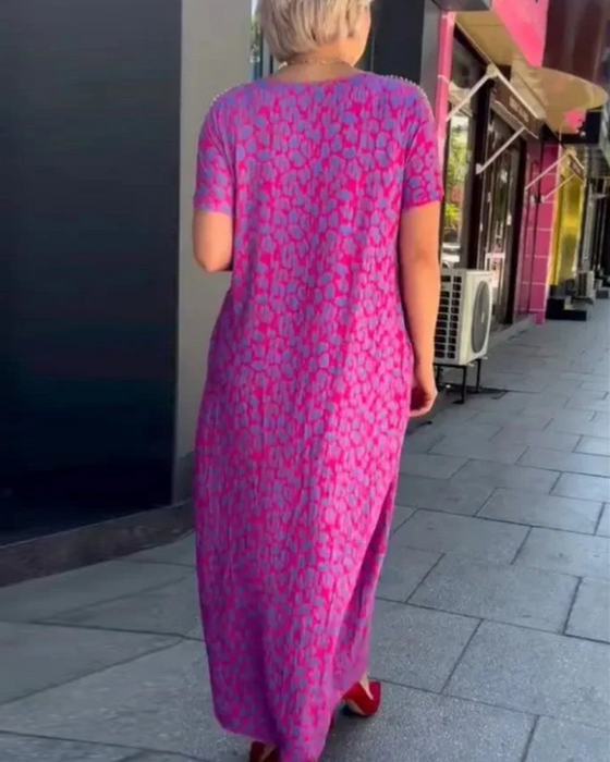 Robe Tempérament Manches Courtes Drapé Imprimé