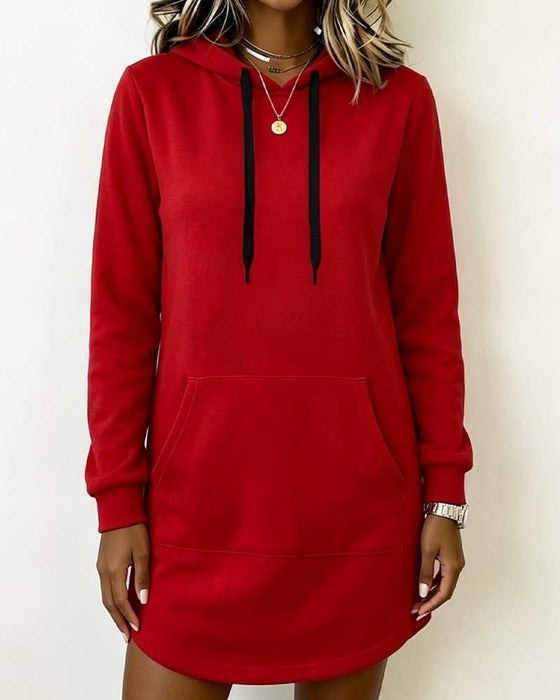 Robe Sweatshirt Unie Ourlet Courbe Capuche