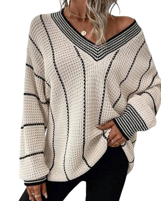 Pullover Sweat Décontracté Coupe Loose Rayé