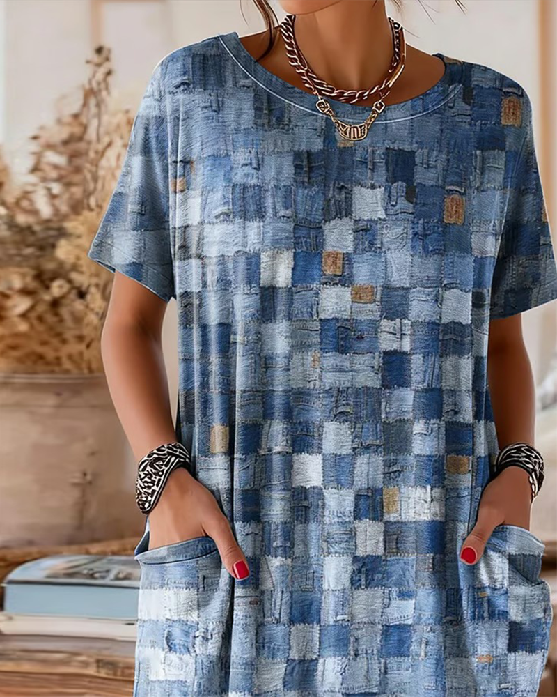 T-Shirt Coloré Vichy Imprimé Manche Courte