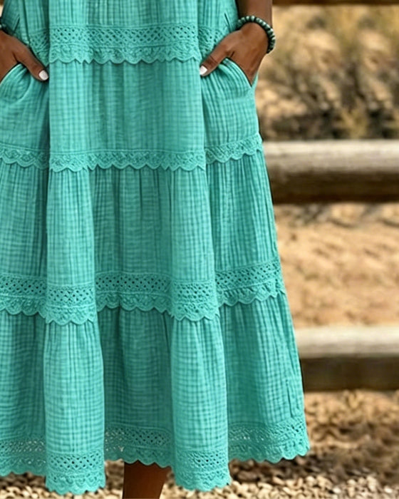 Robe Sans Manches Col Unie Superposée